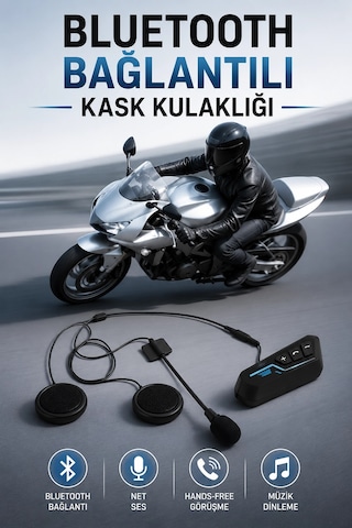 Kask Kulaklığı Motosiklet Intercom Interkom Dinleme Konuşma Özellikli Su Geçirmez Najmaddin 10"