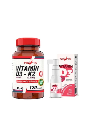 Nevfix Vitamin D3-K2 120 Tablet & Nevfix Vitamin D3 Sıvı Sprey