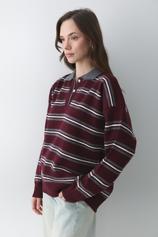 Bordo - Antrasit Polo Yaka Kazak - 241248 Bordo - Antrasit