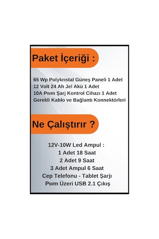 Aydınlatma Trenta Solar Paket 12 Volt-500wp