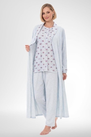 Mecit Pijama Mecit 6317 Mavi Kadın Büyük Beden Sabahlıklı Pijama Takımı