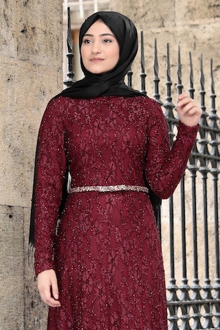 Esilanur İpek Tesettür Abiye Bordo Bordo