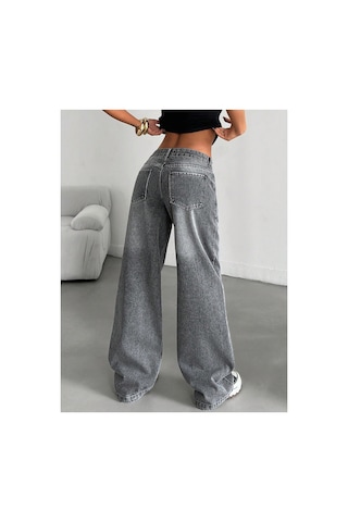 Kene Jeans Ön İşlemli Bol Paça Baggy Jeans Kar Siyah