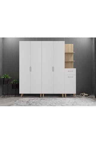 Begonya Portmanto Vestiyer Meşe Beyaz -225 cm