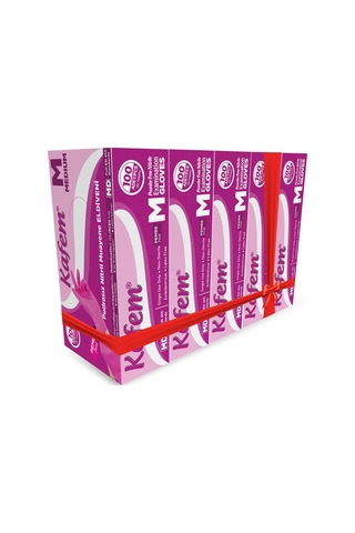 Kafem Pembe Nitril Eldiven Pudrasız M 100 Lü X 5 Paket