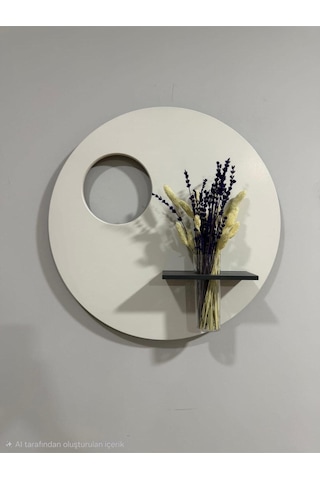 Sümbül 50 Cm Ahşap Pilli Ledli İskandinav Tarzı Duvar Rafı Modern Çiçeklik Ekru