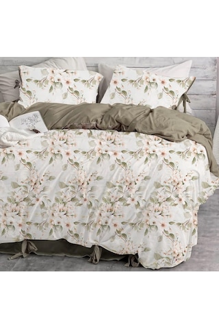 Bağcıklı %100 Pamuk Tek Kişilik Nevresim Takımı-yeşil Bahçe