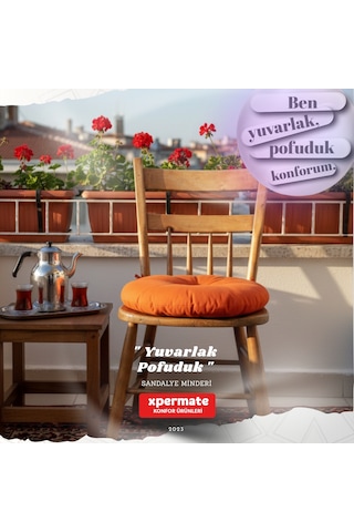 Pofuduk Yuvarlak Sandalye Minderi Mutfak, Balkon, Bahçe Dekoratif Oturma Minderi Yumuşak Dolgu Turuncu