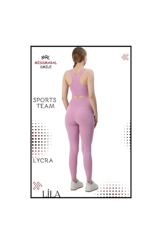 Missmaral Kadın Alt Üst Takım Fitness Pilates Koşu Sporcu Slim Fit Tayt Çift Cep Yüksek Bel Likralı Lila 3065 Lila