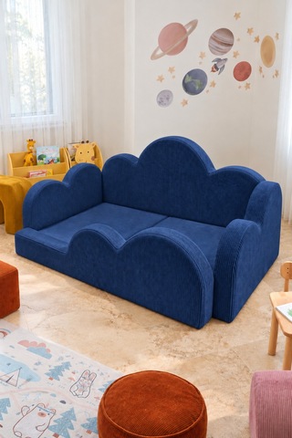 Funbed Junior Bulut Tasarımlı Çocuk Yatağı, Karyola Ve Oyun Matı Seti Lacivert - 938609351