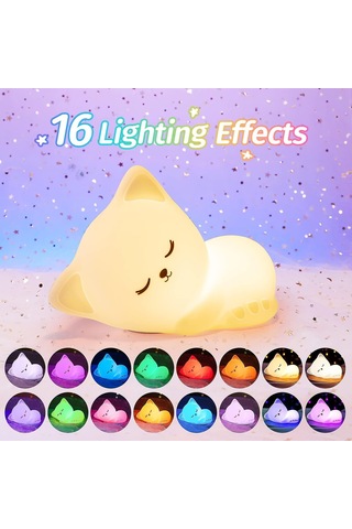 Çocuk Gece Lambası Kedi Lambası, 16 Renk Sevimli Çocuk Gece Lambası, Dokunmatik Kontrol Bebek Gece Lambası, Çocuk Odasında Usb Şarj Edilebilir Gece Lambası, Sevimli Gece Lambası Diğer