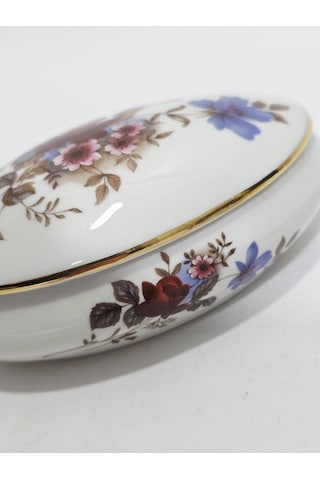 Limoges Çiçek Figürlü Porselen Kapaklı Kutu