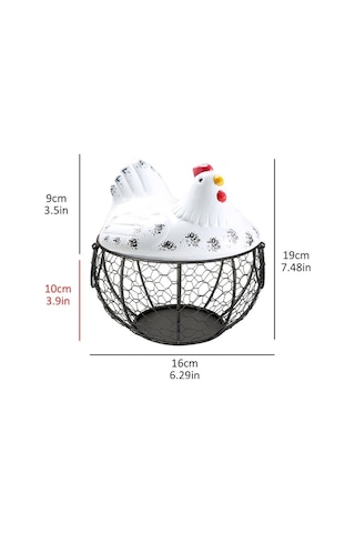 Novahub Tavuk Figürlü Yumurta Tutucu Mutfak Sepeti Beyaz - Siyah