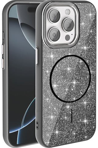 Zore Apple Uyumlu iPhone 15 Pro Max Kılıf Magsafe Şarj Özellikli Parlayan Simli Okso Kapak - P Pembe