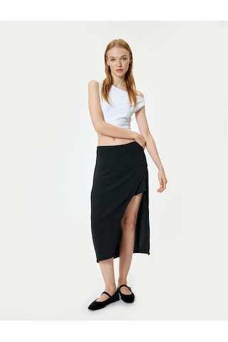 Koton Midi Etek Yırtmaç Detaylı A Kesim Slim Fit Beli Lastikli Siyah 4sal70015ıw Siyah