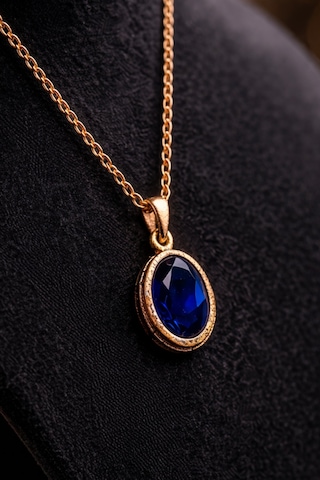 Kadın Bakır Kolye Doğal Koyu Mavi Safir Taşlı Minimal Model Kolye Diğer