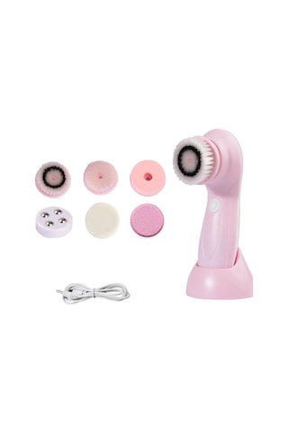 Hangfox Usb Şarjlı 6'lı Yüz Temizleme Aleti Seti - Dürtmeyelik Fırçalalar, Masaj Ve Makyaj Temizleme - Su Geçirmez, 3 Seviye, Batarya İle - Gül Renkli