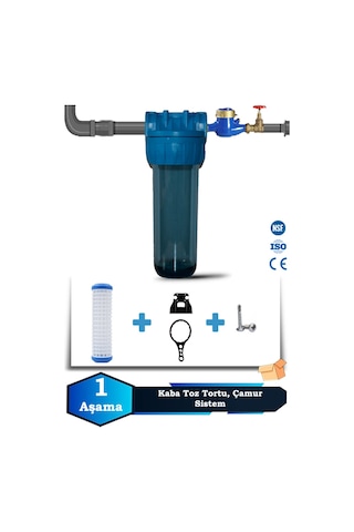 Sumarkt Atlantis Daire Bina Girişi 10 İnch 1 Aşama Su Arıtma Yumuşatma Cihazı Kaba Toz Tortu Önleyici Set