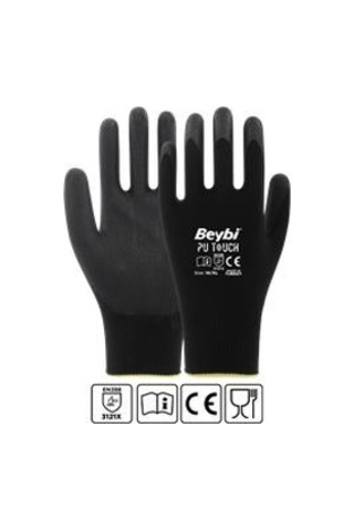 Beybi 7 Beden 12li Paket Poliüretan Kaplı Pu Touch Siyah Montaj Eldiven En388 3121x Çok Renkli