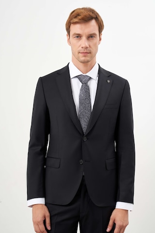 Morven Erkek Siyah Yünlü Platinium Düz Desen Slim Fit Mono Yaka Takım Elbise 24mc001134001 Siyah