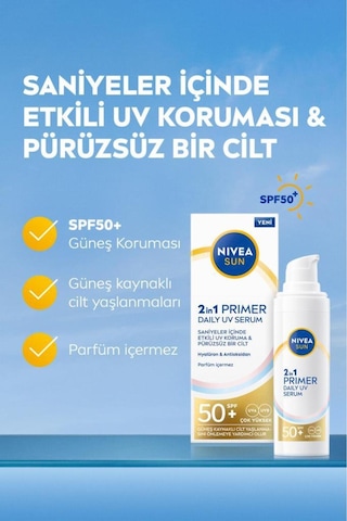 Sun Spf50 Primer Güneş Koruyucu Nemlendirici Makyaj Bazı 30ml, Hyaluron, Antioksidan