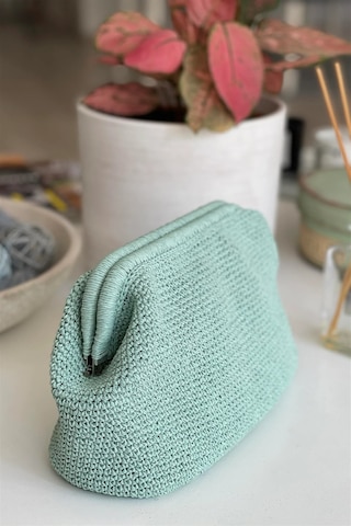 El Yapımı Su Yeşili Renk Basic Örgü El Çantası Kağıt İp Su Yeşili