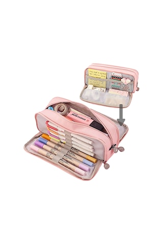 Ww Üç Katmanlı Büyük Kapasiteli Kalem Kutusu-pembe
