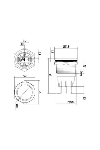 19A-P1 19Mm Düz Yaylı Metal Buton