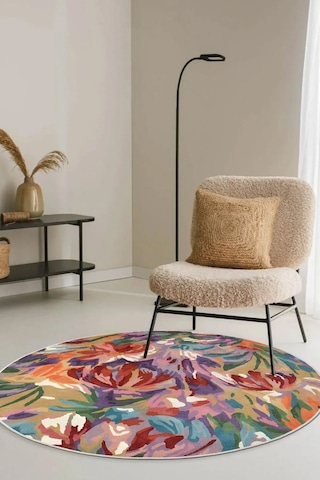 Zeminde Bir Tablo Fırça Dokunuşlu Modern Halı Tasarımı Yuvarlak Kaymaz Taban Renkli