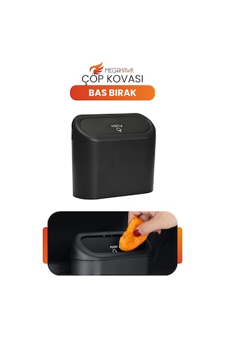 Araç İçi Çöp Kovası Bas Bırak Kapaklı Oto Çöp Kutusu Organizer Siyah