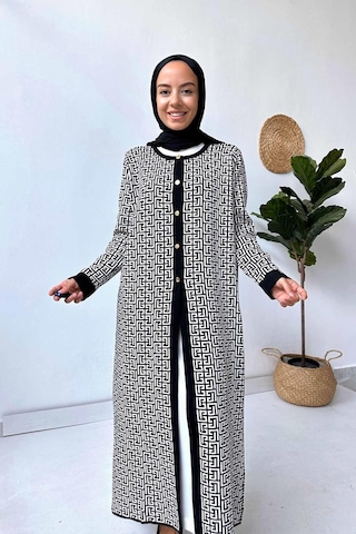 Kahijab Siyah/beyaz Desenli Hırka Siyah