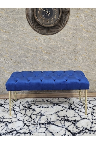 Zafir Gold Tel Ayaklı 90 Cm Puf Bench - Puf - Bench - Kasalı Oturak - Oturak - Yatak Ucu Puf Mavi