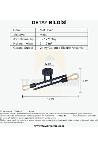 Tt001-2-Sy Tt Aydınlatma Plofonyer 2 Li Siyah Avize
