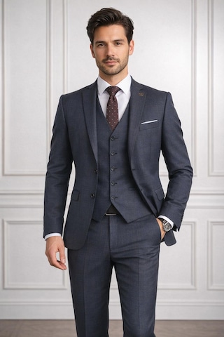 Fabio Cassel Slim Fit Mono Yaka Çift Yırtmaçlı Astarlı Takım Elbise Yelekli Lacivert