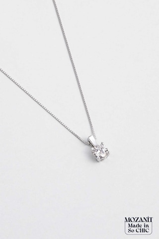 So Chic Mozanit Dokunuşu 18 Ayar Beyaz Altın Kaplama 45 Cm Gümüş Tektaş Kolye Rodyum