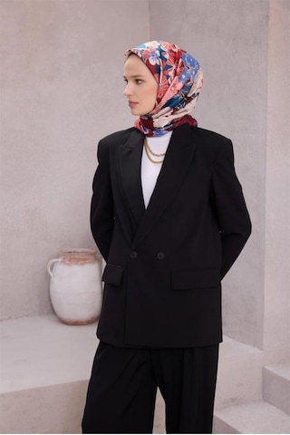 Belli Tivil Saf İpek Eşarp 4220 - 36 Koyu Bordo Çiçek Desen Bordo