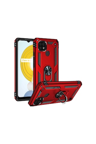 Realme C21 Kılıf Sofya Yüzüklü Standlı Zırhlı Silikon Kılıf