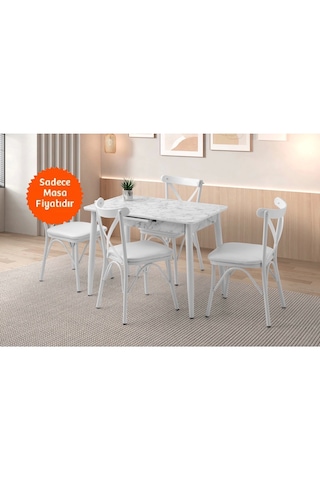 Ortadan Açılır Büyüyen Ahşap Yemek Masası Mermer Desenli 70x120cm