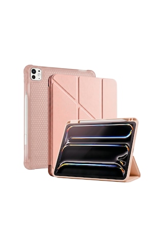 Ps Apple Uyumlu iPad Pro 13 İnç M5 / M4 Tri Folding Standlı Kılıf - Pembe Kapaklı Kılıf