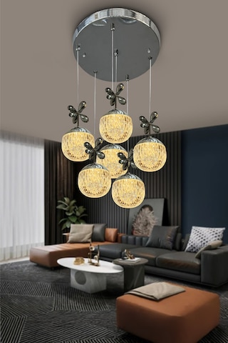 Modern Sarkıt Cam 7 Top Led Avize Çok Renkli