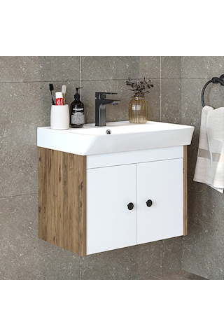 Ada Lavabolu Mat Suntalam Banyo Alt Dolabı 60 Cm Beyaz - Atlantik Atlantik Çam - Beyaz