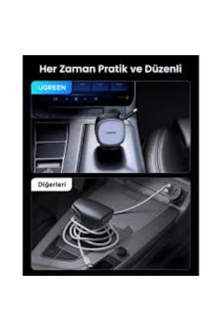 75w 2 Portlu Usb-c Kablolu Araç Içi Şarj Cihazı Çakmaklık Adaptörü, 55653 Gri