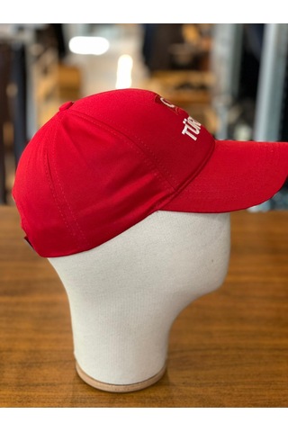 Türkiye Bayrak Nakışlı Pamuklu Unisex Cap Şapka Kırmızı