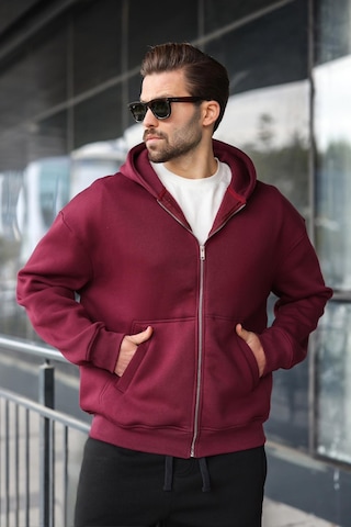 Madmext Bordo Fermuarlı Kapüşonlu Erkek Hırka E7174 Bordo