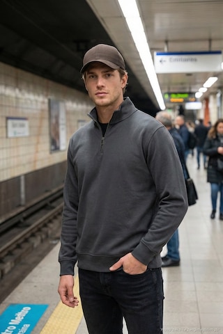 Buratti Pamuklu Regular Fit Yarım Fermuarlı Dik Yaka Erkek Sweat 5905470 Antrasit