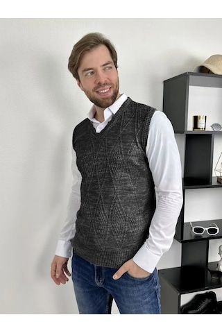 Stil' Goroda Okul Ve Ofis İçin Örgü Yelek 169201481 Koyu Gri