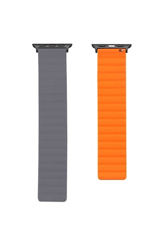Ekılıf - Apple Uyumlu  Watch Ultra 49mm - Kordon Strap Kayış Krd-52 - Gri-turuncu