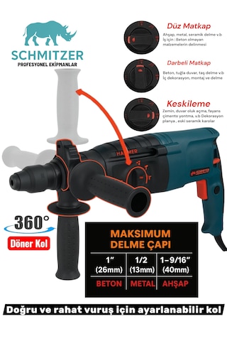 Schmıtzer Sch-2603tu Pro 850 W Sds Plus Metal Şanzuman Profesyonel Darbeli Matkap Kırıcı Delici 26mm Hilti