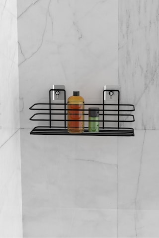 Eva Metal Tasarim Banyo Düzenleyici Şampuanlık Sabunluk Yapışkanlı Banyo Rafı Mat Siyah Duş Rafı Organizer Siyah