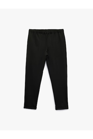 Koton Straight Fit Pike Kumaş Cep Detaylı Rahat Kesim Beli Bağcıklı Pantolon Siyah 7wam40003hk